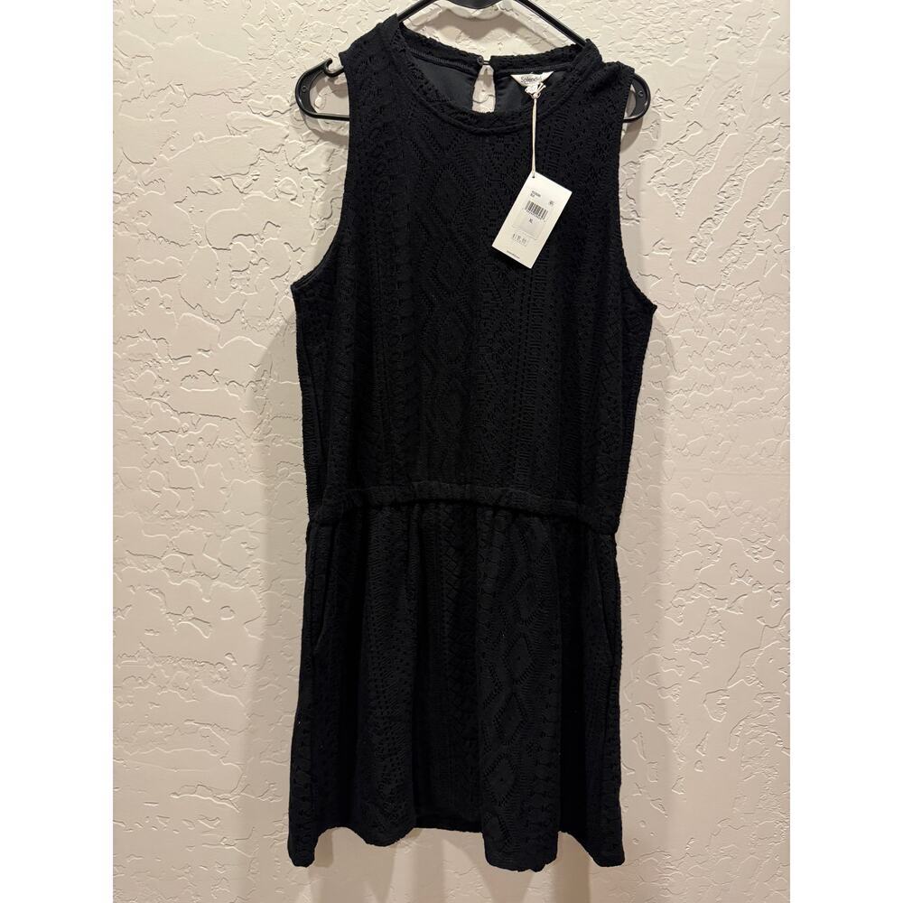 Splendid Black embroidered eyelet overlay knee length lined dress XL NWT